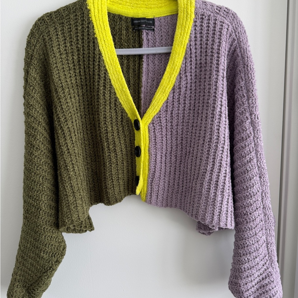 Urban Outfitters Extra Soft Color Block Cropped Knit Cardigan